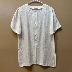 Khaisilk Short Sleeve Silk Cream Button Up Tunic Size S
